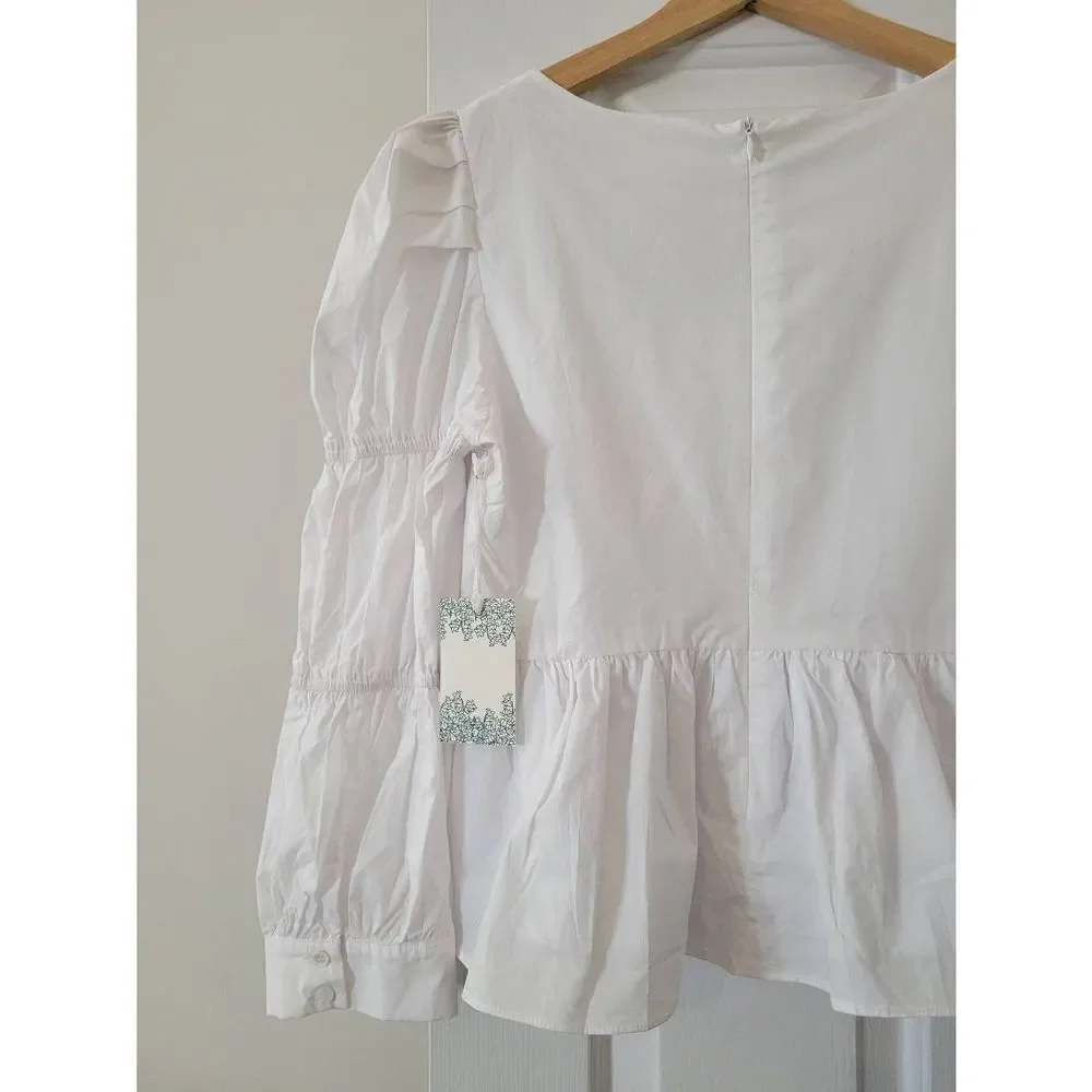 HYACINTH HOUSE White Clemons Long Sleeve Puff Blouse $128 S